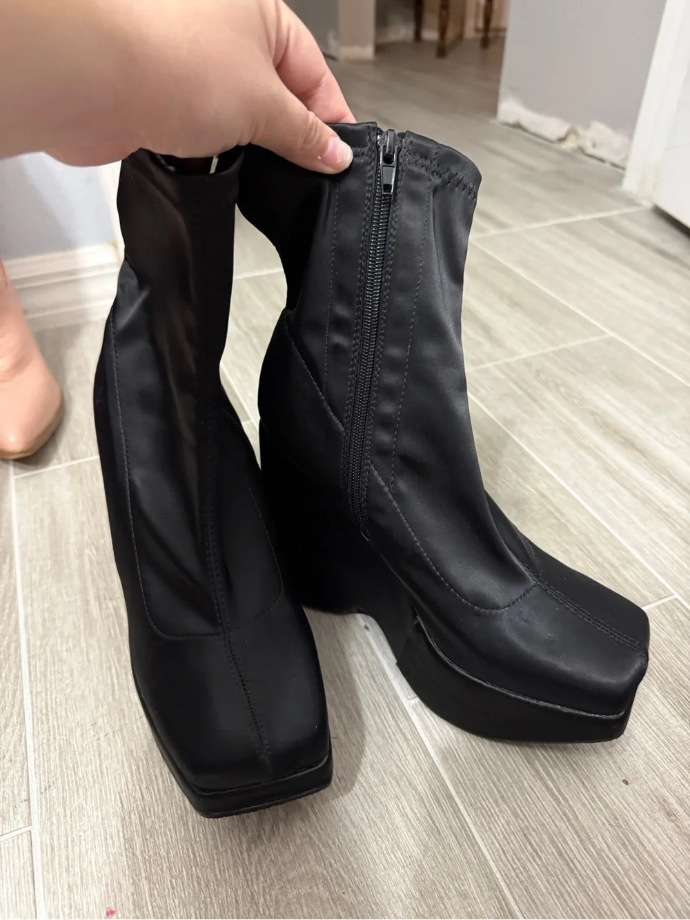 Black Platform Wedge Ankle Boots - Women's Size 9 Dollskill